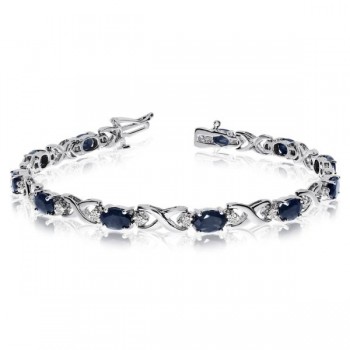 Oval Sapphire & Diamond XOXO Link Bracelet 14k White Gold (7.00ctw)