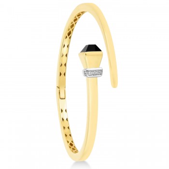 Onyx & Diamond Wrap Hardware Bangle Bracelet 14K Yellow Gold (0.05ct)