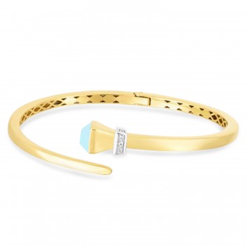 Turquoise & Diamond Wrap Hardware Bangle Bracelet 14K Yellow Gold (0.05ct)