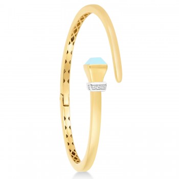 Turquoise & Diamond Wrap Hardware Bangle Bracelet 14K Yellow Gold (0.05ct)