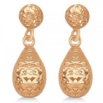 Textured Dangle Teardrop Earrings in 14k Rose Gold
