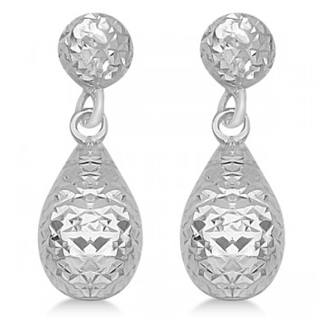 Textured Dangle Teardrop Earrings in 14k White Gold