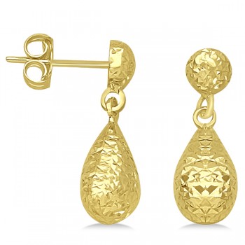 Textured Dangle Teardrop Earrings in 14k Yellow Gold