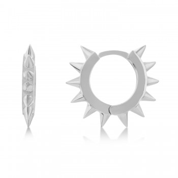 Spike Design Huggie Earrings 14k White Gold