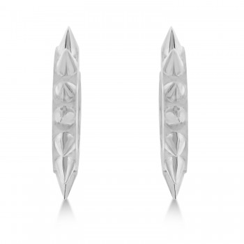 Spike Design Huggie Earrings 14k White Gold
