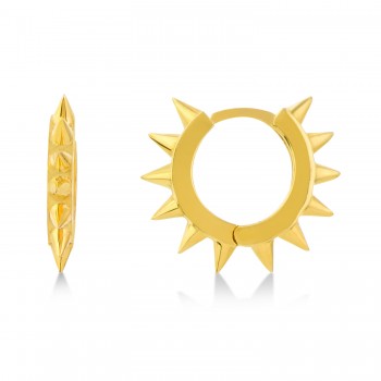 Spike Design Huggie Earrings 14k Yellow Gold