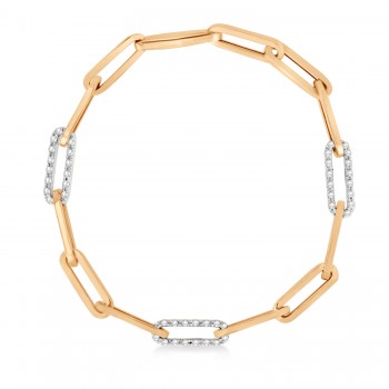 Diamond Paperclip Chain Bracelet 14k Rose Gold (0.96ct)