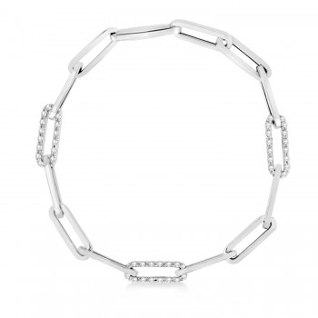 Diamond Paperclip Chain Bracelet 14k White Gold (0.96ct)