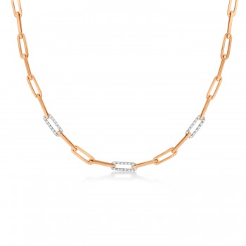 Diamond Paperclip Chain Necklace 14k Rose Gold (0.96ct)