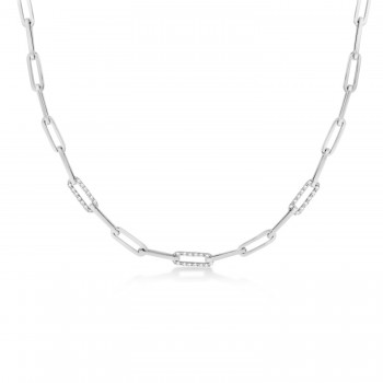 Diamond Paperclip Chain Necklace 14k White Gold (0.96ct)