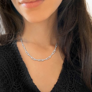 Diamond Paperclip Chain Necklace 14k White Gold (0.96ct)