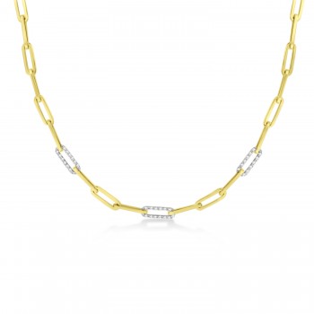 Diamond Paperclip Chain Necklace 14k Yellow Gold (0.96ct)