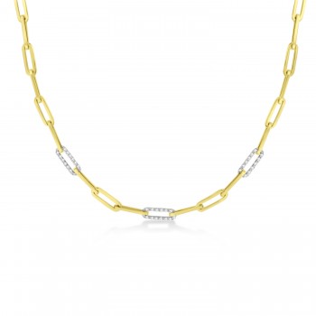 Diamond Paperclip Chain Necklace 14k Yellow Gold (0.96ct)