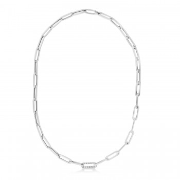 Diamond Paperclip Chain Necklace 14k White Gold (0.32ct)
