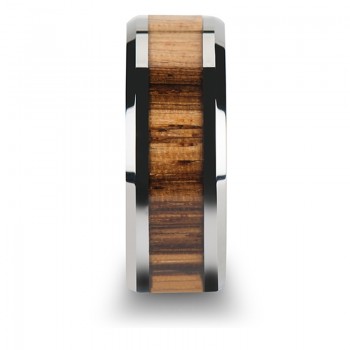 Beveled Edges and Real Zebra Wood Inlay Tungsten Wedding Band (8mm)