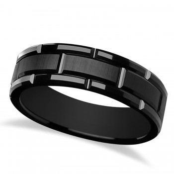 Brushed Center and Beveled Carbide Black Tungsten Wedding Band (6mm)