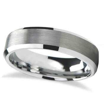 Brushed Center Beveled Tungsten Wedding Band (7mm)