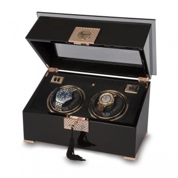 Rapport London Black Wood and Rose Gold Dual Watch Winder