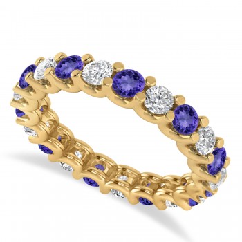 Diamond & Tanzanite Eternity Wedding Band 14k Yellow Gold (2.10ct)