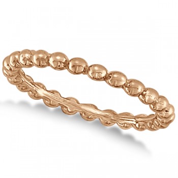 Women's Plain Metal Solid Beaded Stackable Ring 14k Rose Gold