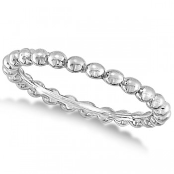 Women's Plain Metal Solid Beaded Stackable Ring 14k White Gold