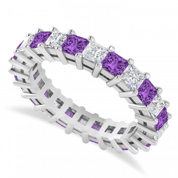 Princess Diamond & Amethyst Wedding Band 14k White Gold (3.12ct)