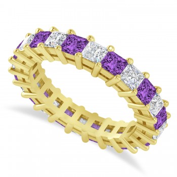 Princess Diamond & Amethyst Wedding Band 14k Yellow Gold (3.12ct)