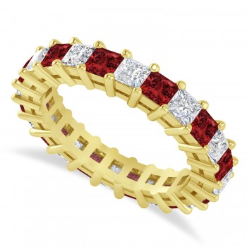 Princess Diamond & Garnet Wedding Band 14k Yellow Gold (3.12ct)