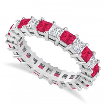 Princess Diamond & Ruby Wedding Band 14k White Gold (3.12ct)