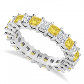 Princess Yellow & White Diamond Wedding Band 14k White Gold (3.12ct)