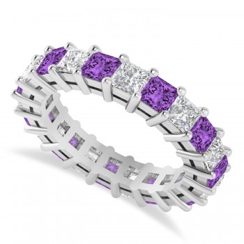 Princess Diamond & Amethyst Wedding Band 14k White Gold (4.18ct)