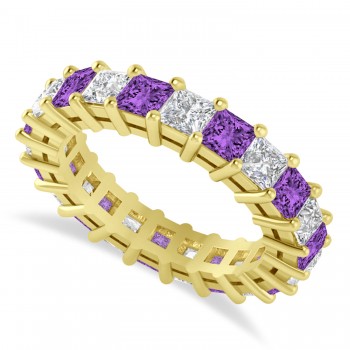 Princess Diamond & Amethyst Wedding Band 14k Yellow Gold (4.18ct)