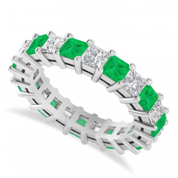 Princess Diamond & Emerald Wedding Band 14k White Gold (4.18ct)