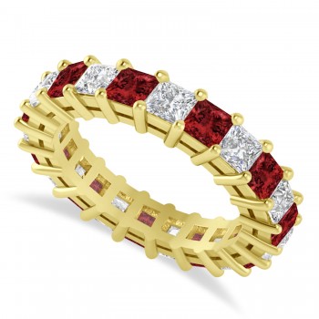 Princess Diamond & Garnet Wedding Band 14k Yellow Gold (4.18ct)