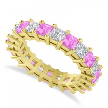 Princess Diamond & Pink Sapphire Wedding Band 14k Yellow Gold (4.18ct)