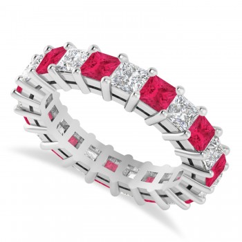 Princess Diamond & Ruby Wedding Band 14k White Gold (4.18ct)