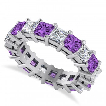 Princess Diamond & Amethyst Wedding Band 14k White Gold (5.61ct)