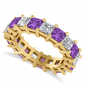 Princess Diamond & Amethyst Wedding Band 14k Yellow Gold (5.61ct)