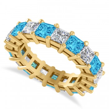 Princess Diamond & Blue Topaz Wedding Band 14k Yellow Gold (5.61ct)