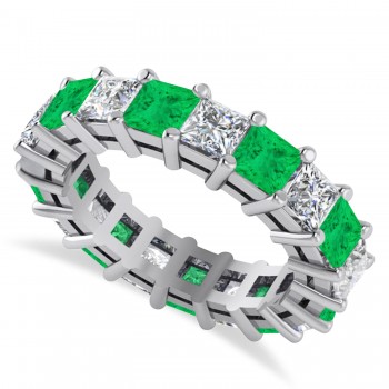 Princess Diamond & Emerald Wedding Band 14k White Gold (5.61ct)