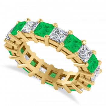 Princess Diamond & Emerald Wedding Band 14k Yellow Gold (5.61ct)