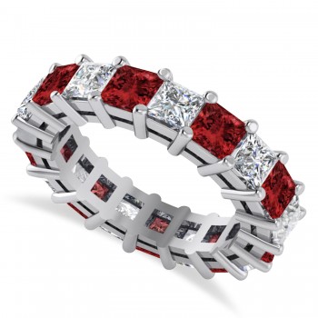 Princess Diamond & Garnet Wedding Band 14k White Gold (5.61ct)