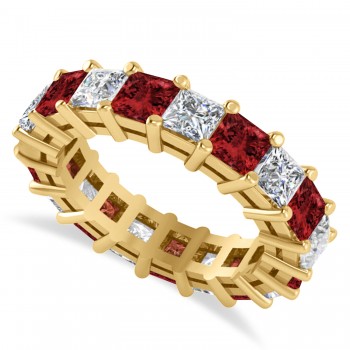 Princess Diamond & Garnet Wedding Band 14k Yellow Gold (5.61ct)