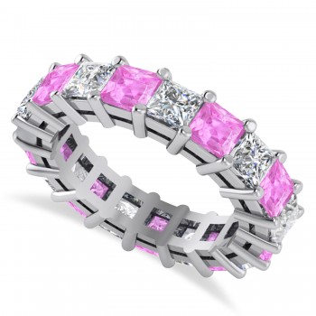 Princess Diamond & Pink Sapphire Wedding Band 14k White Gold (5.61ct)