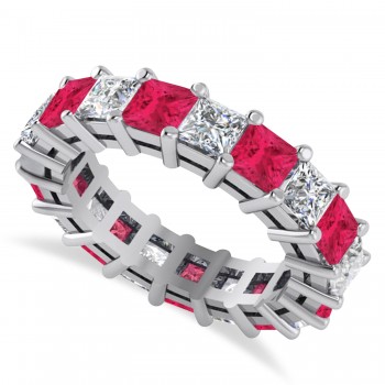 Princess Diamond & Ruby Wedding Band 14k White Gold (5.61ct)