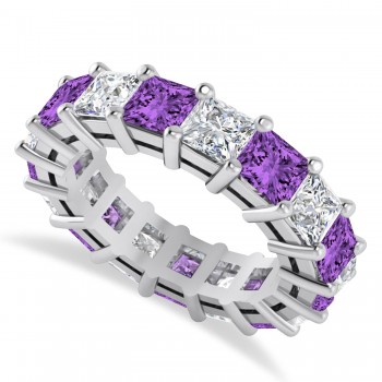 Princess Diamond & Amethyst Wedding Band 14k White Gold (7.17ct)