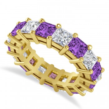 Princess Diamond & Amethyst Wedding Band 14k Yellow Gold (7.17ct)