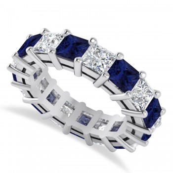 Princess Diamond & Blue Sapphire Wedding Band 14k White Gold (7.17ct)