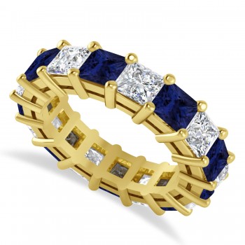 Princess Diamond & Blue Sapphire Wedding Band 14k Yellow Gold (7.17ct)