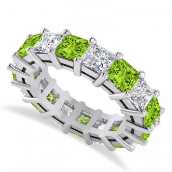 Princess Diamond & Peridot Wedding Band 14k White Gold (7.17ct)